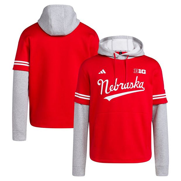 Men s adidas Scarlet Nebraska Huskers Pullover Baseball Jersey Hoodie