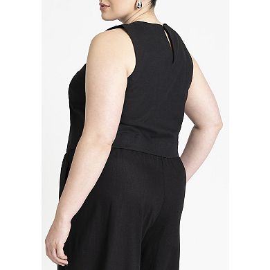 ELOQUII Women's Plus Size Linen-Blend Boxy Scoop Neck Crop Tank