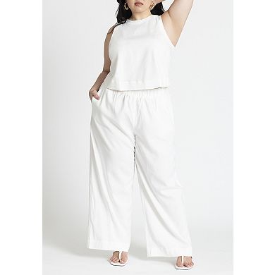 ELOQUII Women's Plus Size Linen-Blend Boxy Scoop Neck Crop Tank