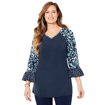 Catherines Women's Plus Size Flounce Sleeve Top