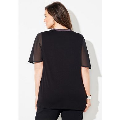 Catherines Women's Plus Size Flutter Sleeve Peasant Top