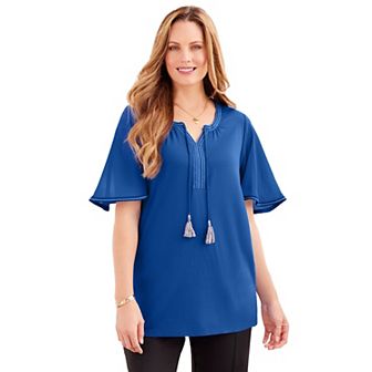 Catherines Women's Plus Size Flutter Sleeve Peasant Top