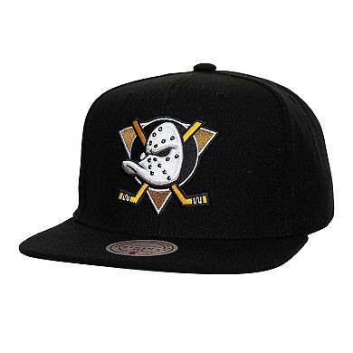Men's Mitchell & Ness Black Anaheim Ducks Core Top Spot Snapback Hat