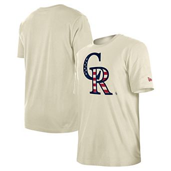 Men's New Era Cream Colorado Rockies 4th of July Flag Fill T-Shirt