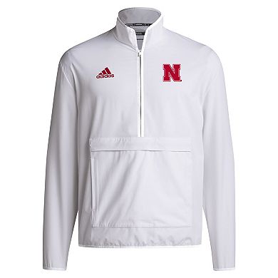 Men's adidas White Nebraska Huskers 2024 Coaches Sideline Half-Zip Jacket
