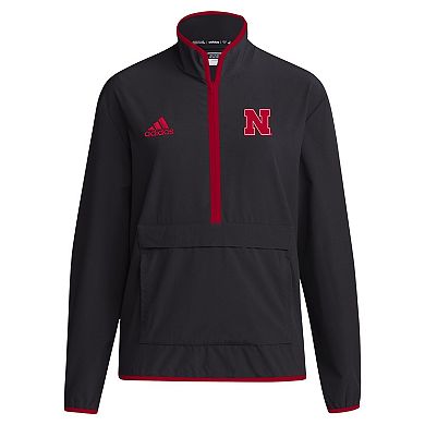 Men's adidas Black Nebraska Huskers 2024 Coaches Sideline Half-Zip Jacket