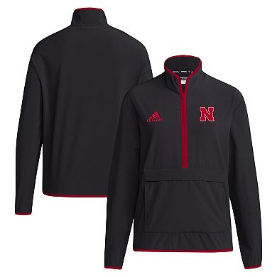 Men's adidas Black Nebraska Huskers 2024 Coaches Sideline Half-Zip Jacket