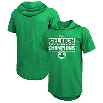 Women's Majestic Threads Kelly Green Boston Celtics 2024 NBA Finals Champions Tri-Blend Short Sleeve Pullover Hoodie Top