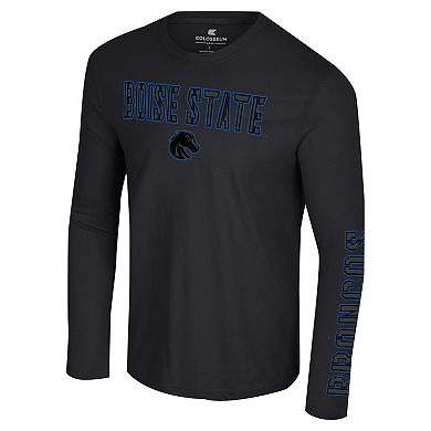 Men's Colosseum Black Boise State Broncos Color Pop Active Blend 2-Hit Long Sleeve T-Shirt