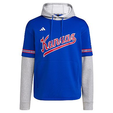 Men's adidas Royal Kansas Jayhawks Pullover Baseball Jersey Hoodie