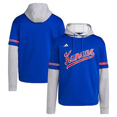 Men's adidas Royal Kansas Jayhawks Pullover Baseball Jersey Hoodie