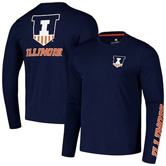 Men's Colosseum Navy Illinois Fighting Illini Logo Lockup 3-Hit Active Blend Long Sleeve T-Shirt