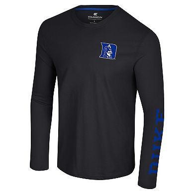 Men's Colosseum Black Duke Blue Devils Logo Lockup 3-Hit Active Blend Long Sleeve T-Shirt