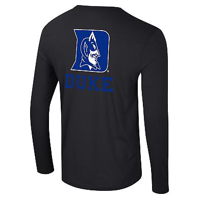 Men's Colosseum Black Duke Blue Devils Logo Lockup 3-Hit Active Blend Long Sleeve T-Shirt