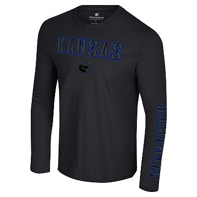 Men's Colosseum Black Kansas Jayhawks Color Pop Active Blend 2-Hit Long Sleeve T-Shirt