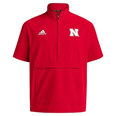 Men's adidas Scarlet Nebraska Huskers 2024 Coaches Sideline Half-Zip Short Sleeve Jacket