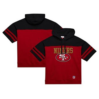 Men's Mitchell & Ness Scarlet San Francisco 49ers Off Field Vintage Logo Short Sleeve Pullover Hoodie