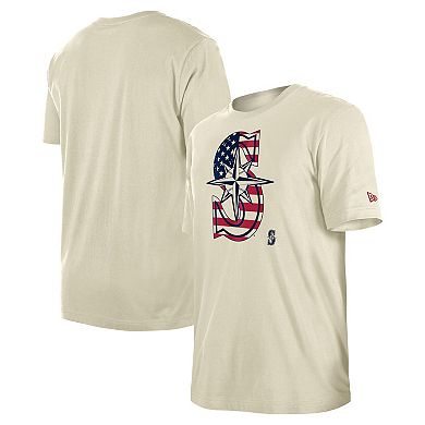 Men's New Era Cream Seattle Mariners Americana Flag Fill T-Shirt