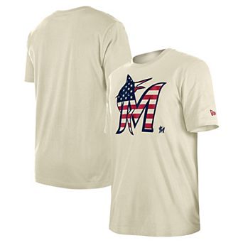 Men's New Era Cream Miami Marlins 4th of July Flag Fill T-Shirt