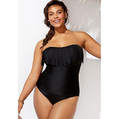 Swimsuits for All Women's Fringe Bandeau One Piece Swimsuit