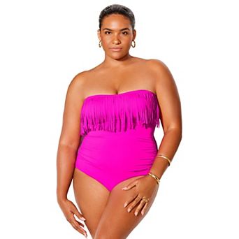 Swimsuits for All Women's Fringe Bandeau One Piece Swimsuit