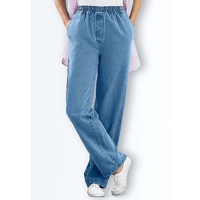 Woman Within Plus Size Petite 7-Day Straight-Leg Elastic-Waist Cotton Denim Pant