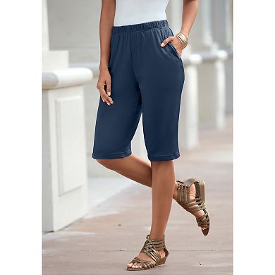 Roaman's Women's Plus Size Soft Knit Pull-On Bermuda Short