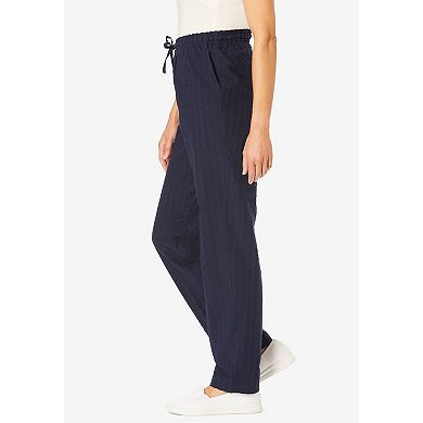 Woman Within Plus Size Petite Seersucker Pull-On Elastic-Waist Pants