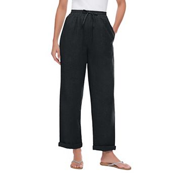 Woman Within Plus Size Petite Seersucker Pull-On Elastic-Waist Pants