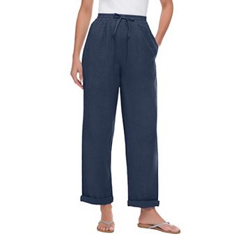 Woman Within Plus Size Petite Seersucker Pull-On Elastic-Waist Pants