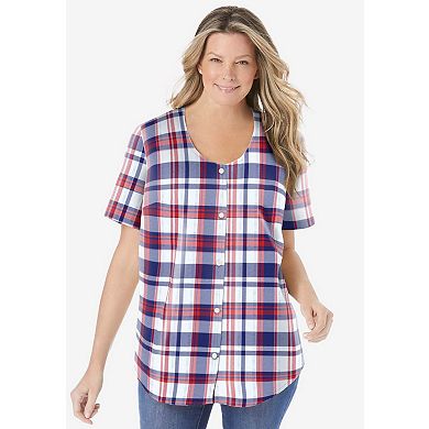 Woman Within Plus Size Seersucker Baseball Shirt