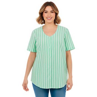 Woman Within Plus Size Seersucker Baseball Shirt