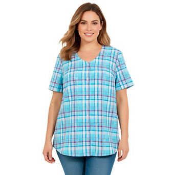 Woman Within Plus Size Seersucker Baseball Shirt