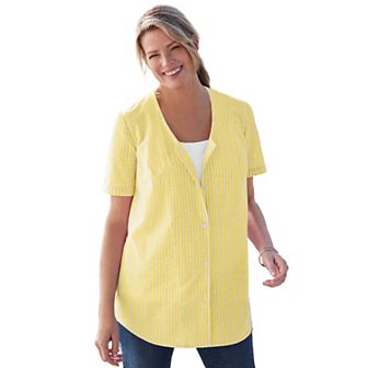 Woman Within Plus Size Seersucker Baseball Shirt