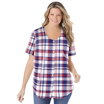 Woman Within Plus Size Seersucker Baseball Shirt