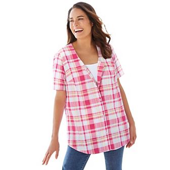 Woman Within Plus Size Seersucker Baseball Shirt
