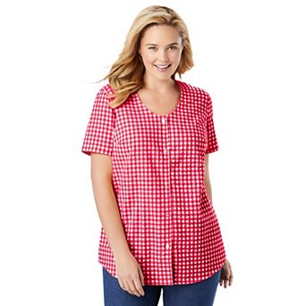 Woman Within Plus Size Seersucker Baseball Shirt