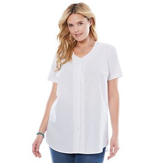 Woman Within Plus Size Seersucker Baseball Shirt