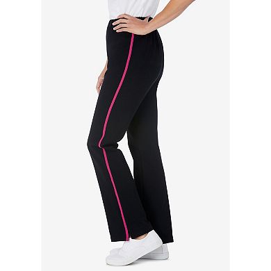 Woman Within Plus Size Petite Stretch-Cotton Knit Pull-On Bootcut Side-Stripe Leggings