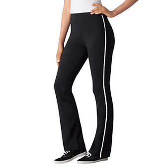 Woman Within Plus Size Petite Stretch-Cotton Knit Pull-On Bootcut Side-Stripe Leggings