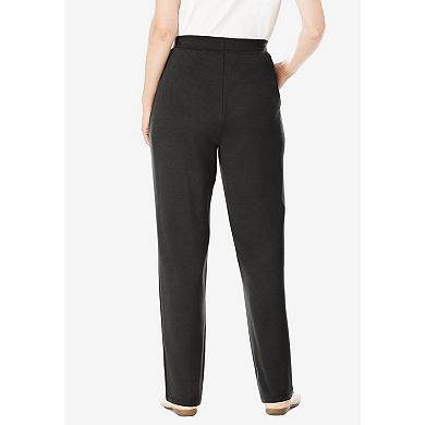 Woman Within Plus Size Petite Straight-Leg Stretch Ponte-Knit Pull-On Pants
