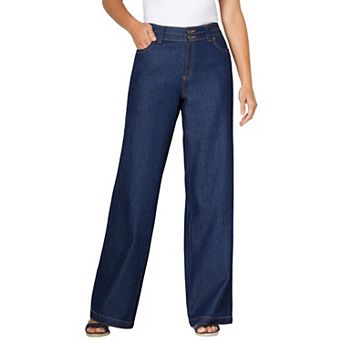 Woman Within Plus Size Petite Perfect Wide-Leg All-Cotton Denim Five-Pocket Jeans