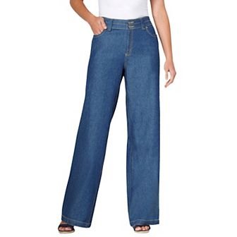 Woman Within Plus Size Petite Perfect Wide-Leg All-Cotton Denim Five-Pocket Jeans
