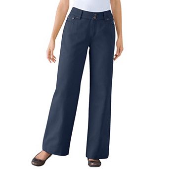 Woman Within Plus Size Petite Perfect Wide-Leg All-Cotton Denim Five-Pocket Jeans