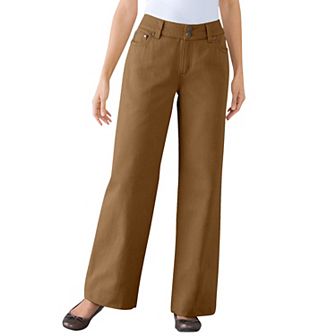 Woman Within Plus Size Petite Perfect Wide-Leg All-Cotton Denim Five-Pocket Jeans