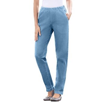 Woman Within Plus Size Straight Leg Fineline Pull-On Stretch Denim Jeans