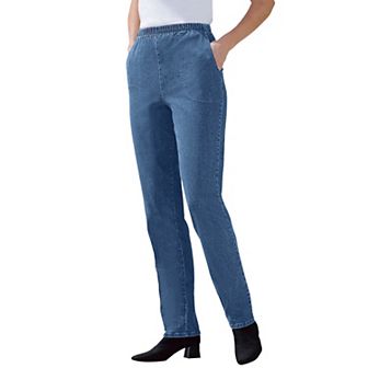 Woman Within Plus Size Straight Leg Fineline Pull-On Stretch Denim Jeans