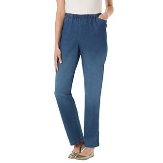 Woman Within Plus Size Straight Leg Fineline Pull-On Stretch Denim Jeans