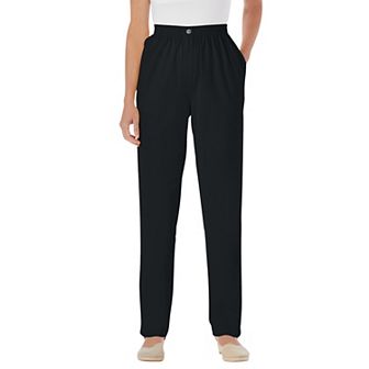 Woman Within Plus Size Tall Straight-Leg All-Cotton Denim Pull-On 7-Day Elastic-Waist Jeans
