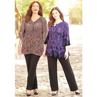Catherines Women's Plus Size Petite Bejeweled Pleated Blouse